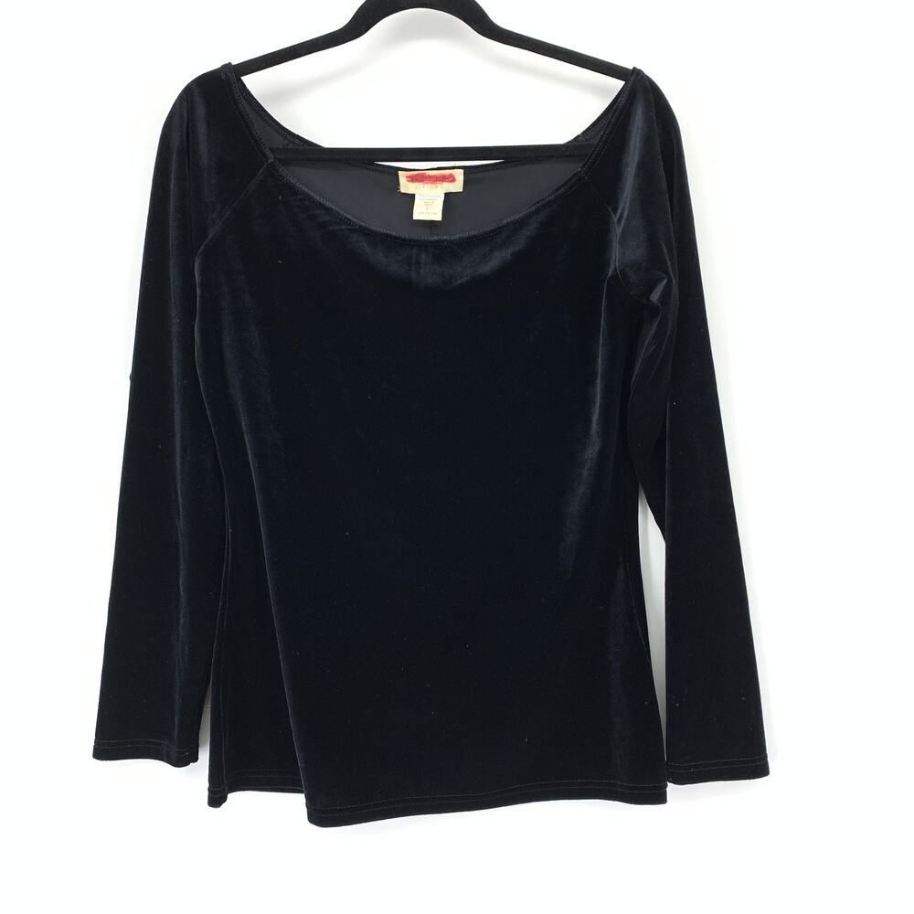 Vintage Express Boatneck Long Sleeve Top Womens Size Large Black Velvet